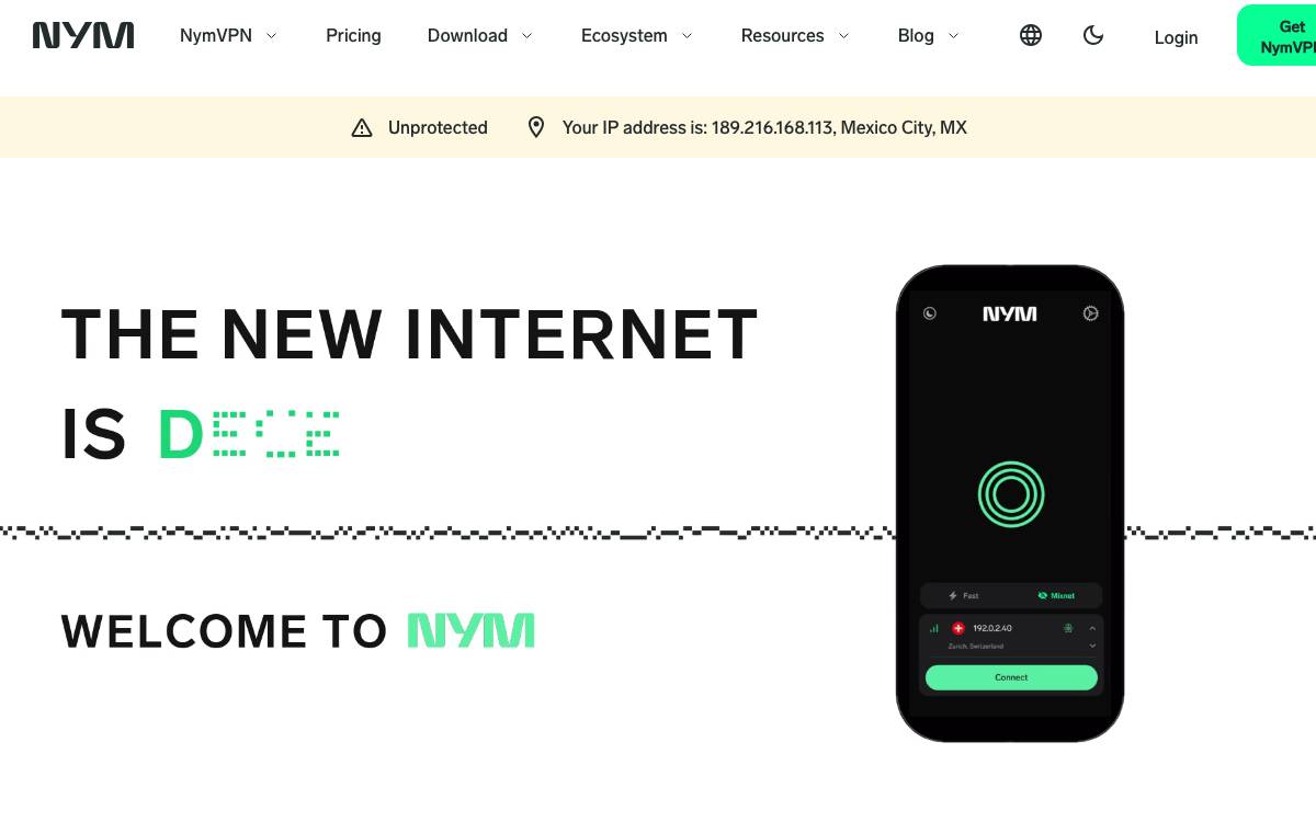 NYM Technologies SA website preview