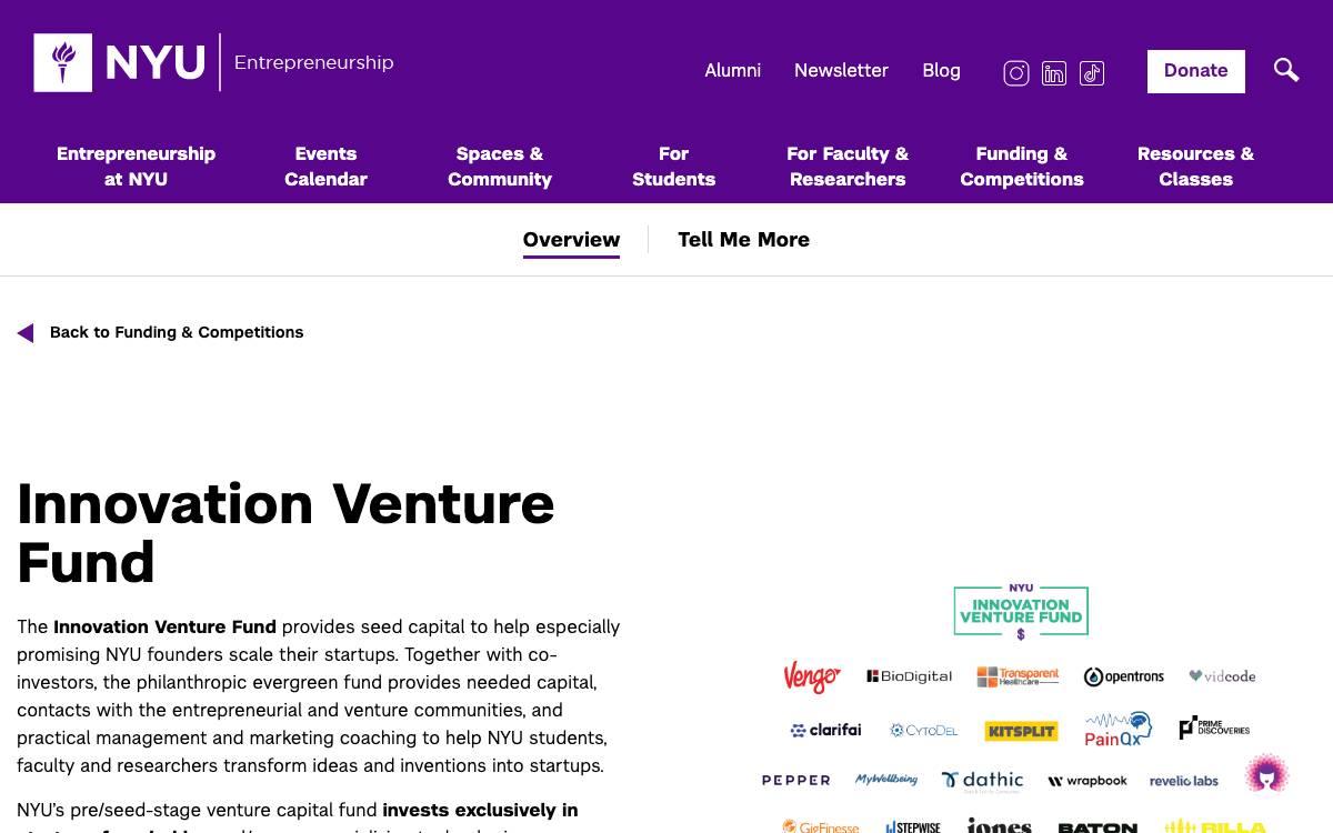 NYU Innovation Venture Fund website preview