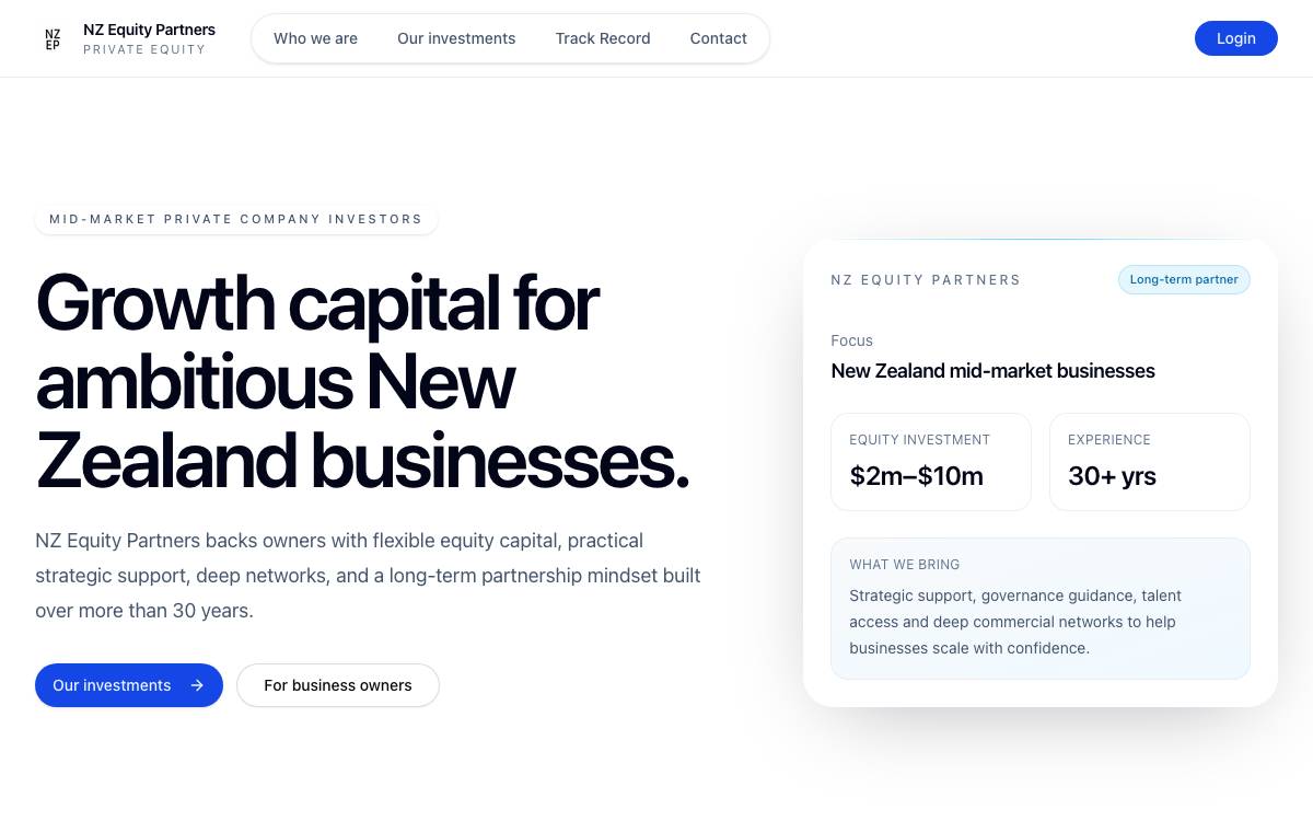NZ Equity Partners website preview