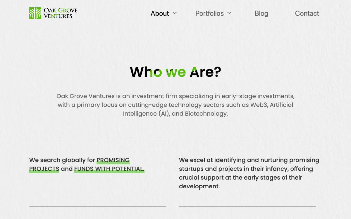 Oak Grove Ventures website preview
