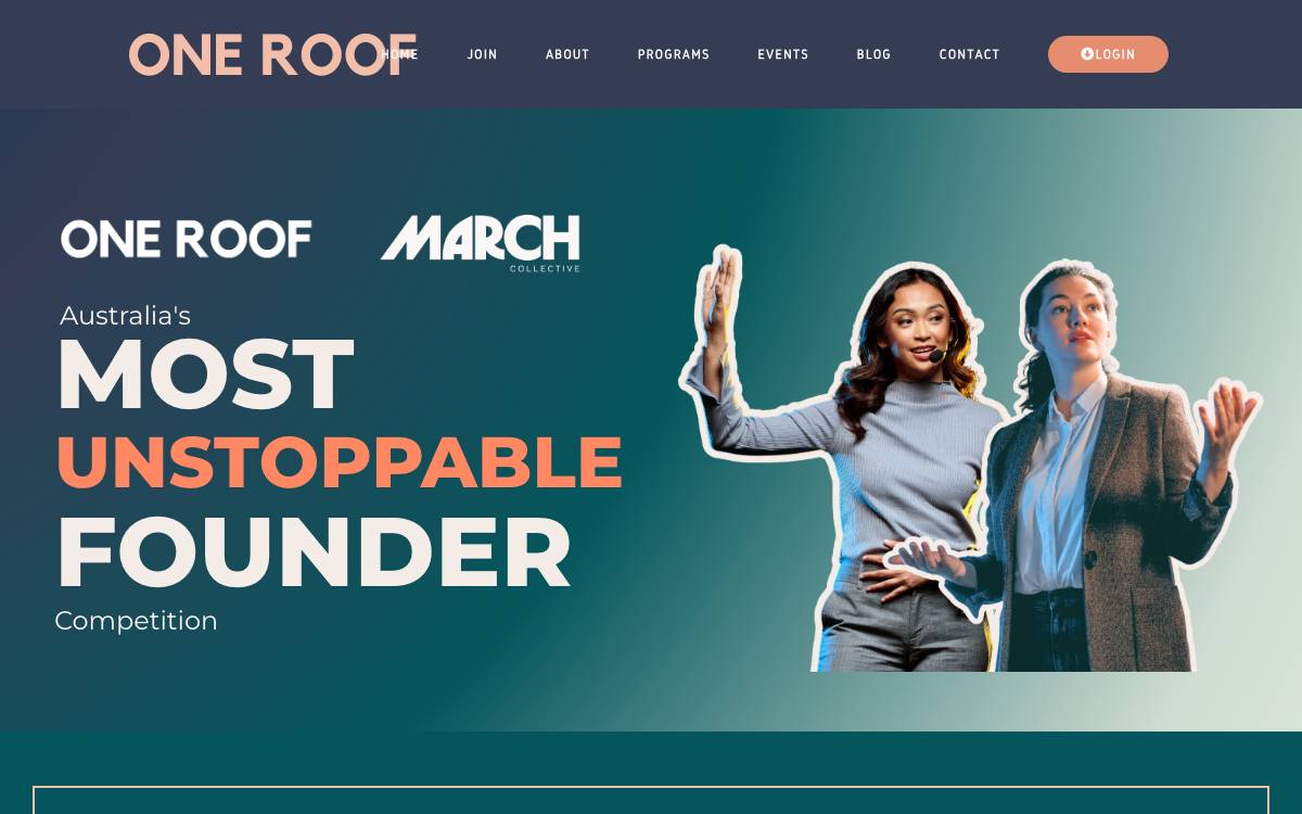One Roof Unstoppable Founder Competition website preview