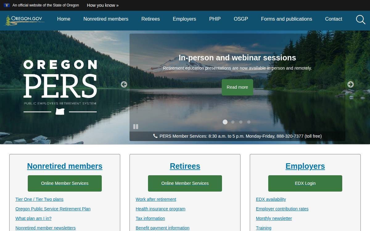 Oregon Public Employees Retirement System website preview
