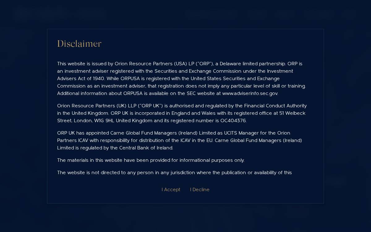 Orion Resource Partners website preview
