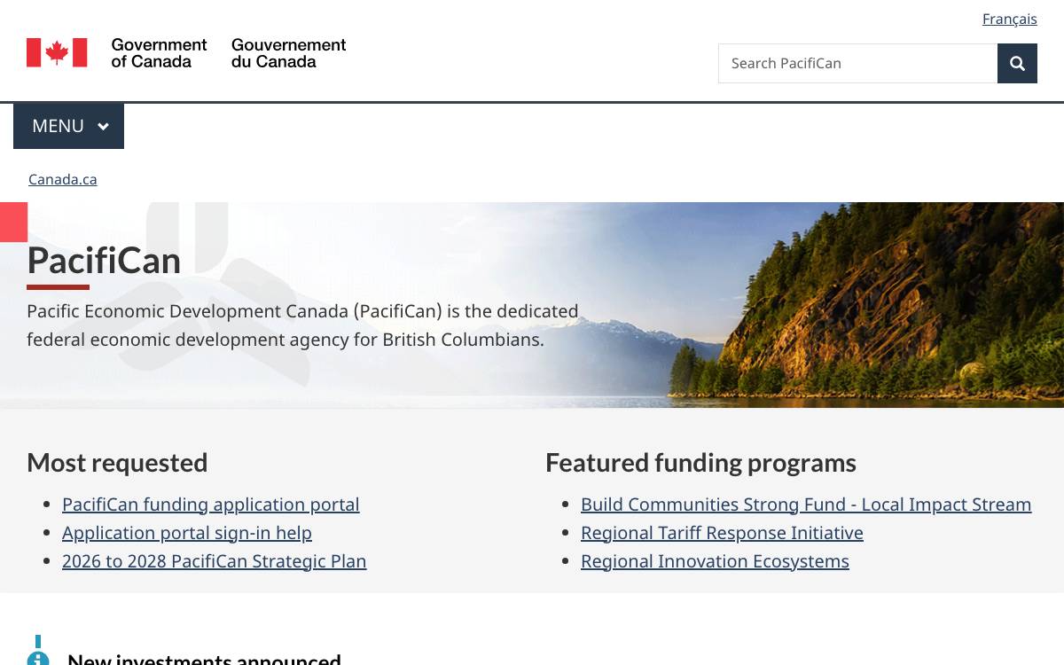 PacifiCan business funding website preview
