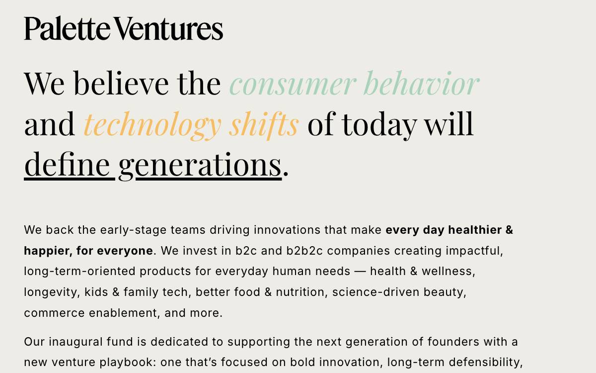 PALETTE VENTURES website preview