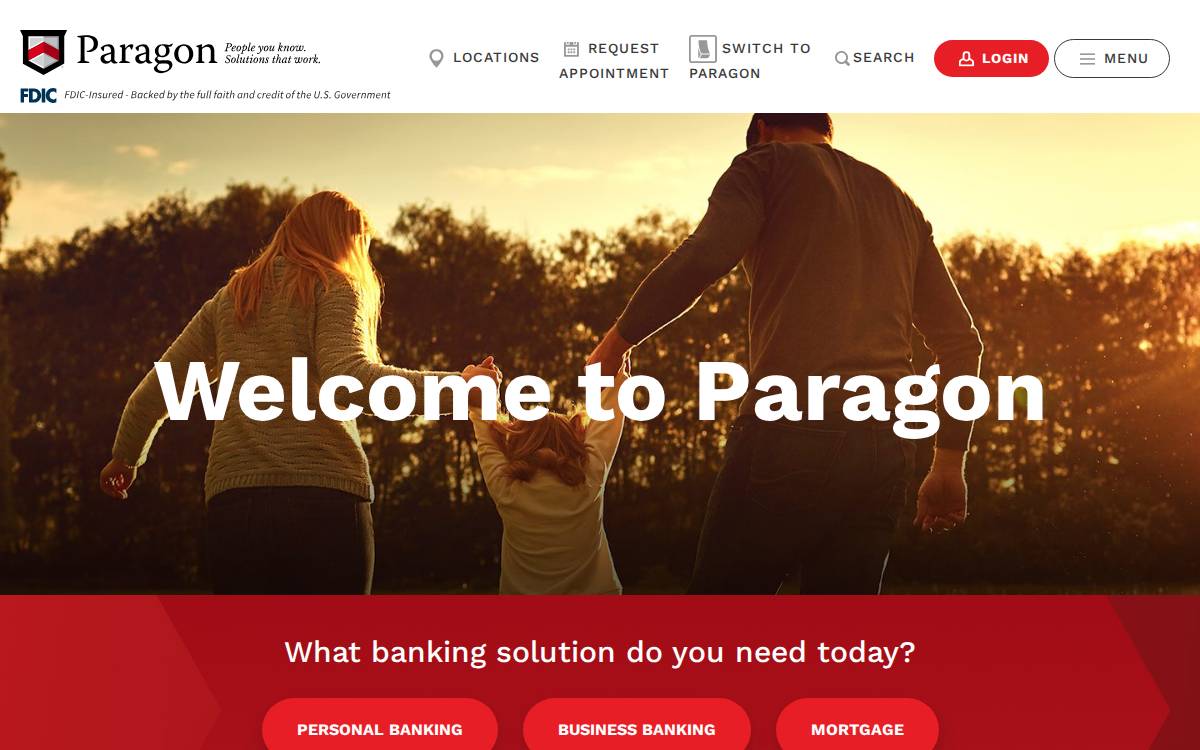 Paragon Bank website preview
