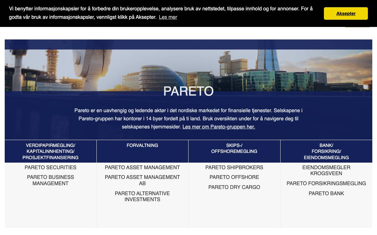 PARETO website preview