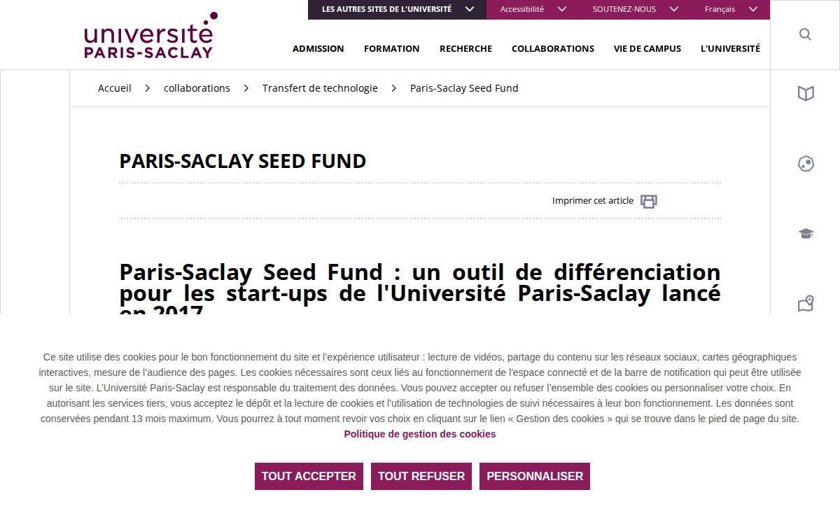Paris-Saclay Seed Fund website preview