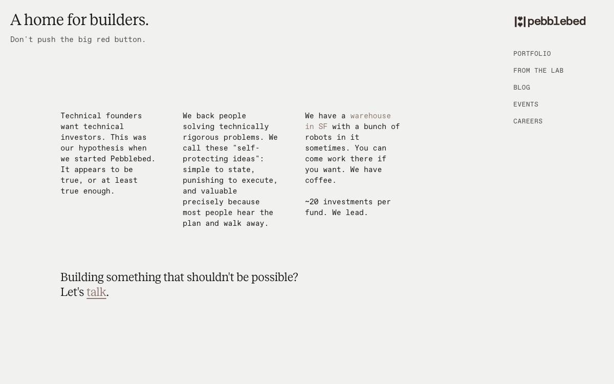 Pebblebed website preview
