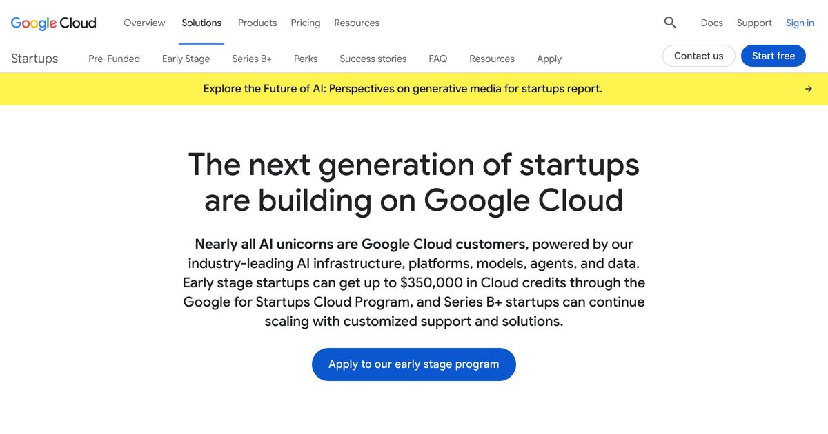Google for Startups Cloud Program banner