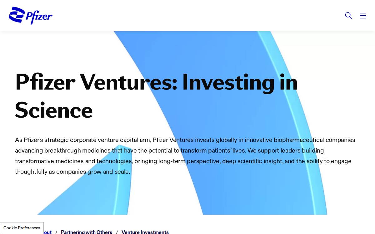Pfizer Venture Investments website preview