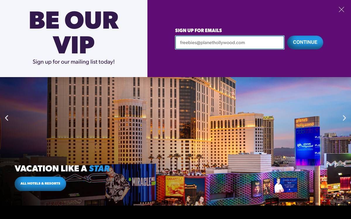 Planet Hollywood website preview