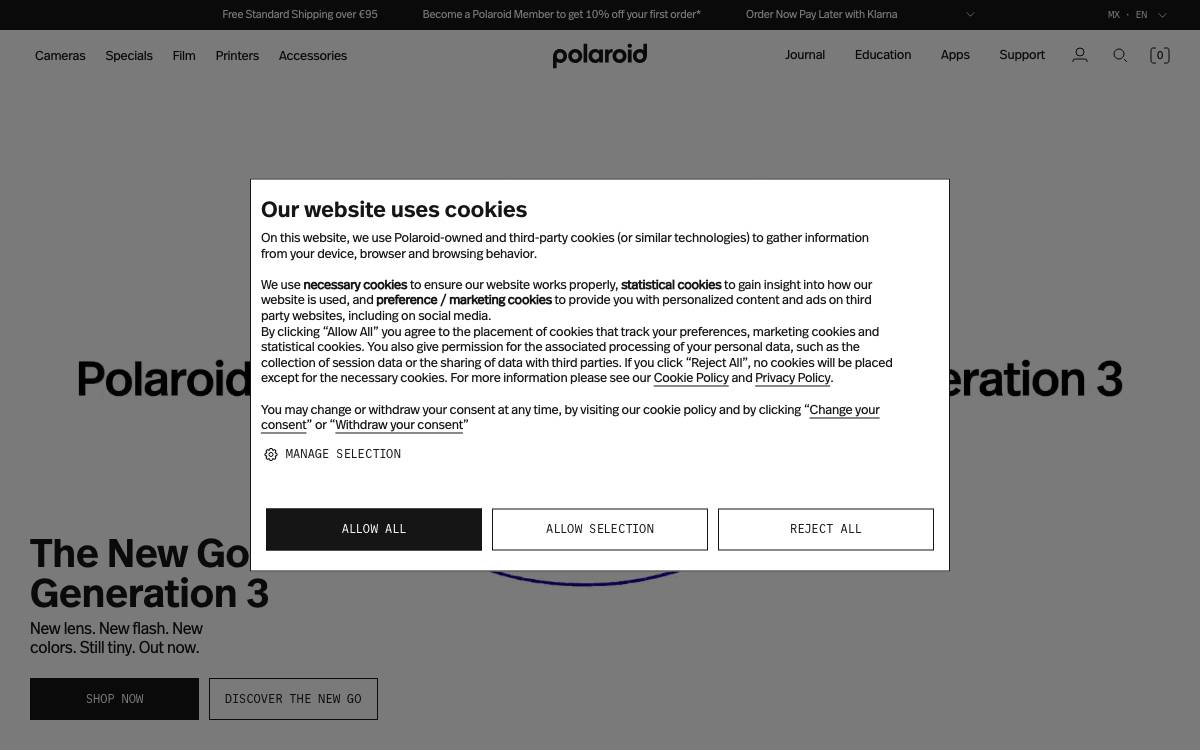 Polaroid website preview