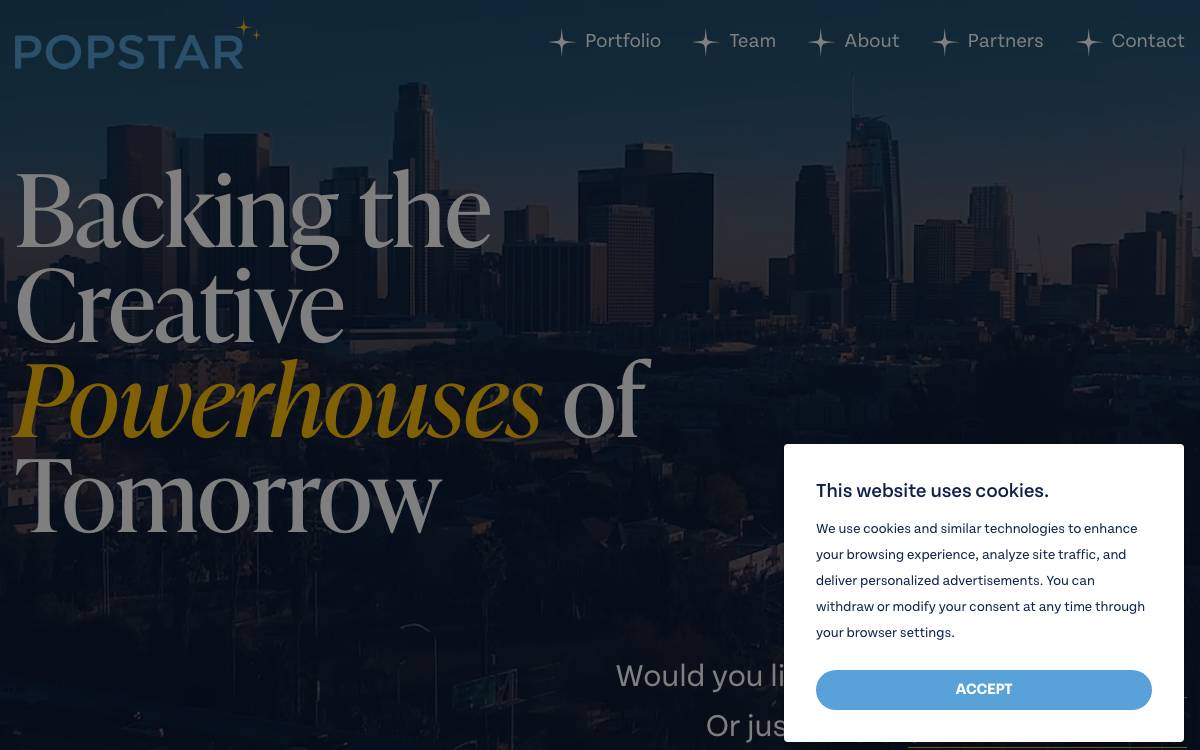 Popstar Ventures website preview