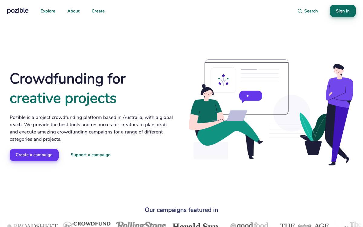 Pozible website preview