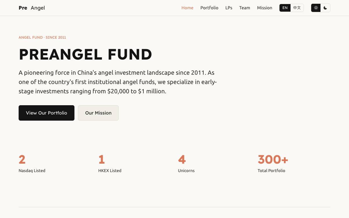 PreAngel Fund website preview
