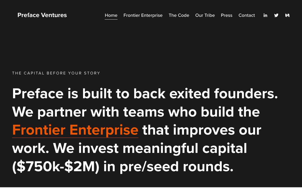 Preface Ventures website preview