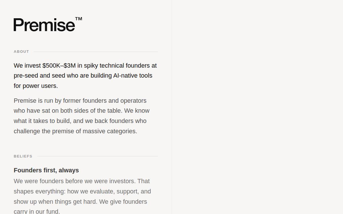 Premise Ventures website preview