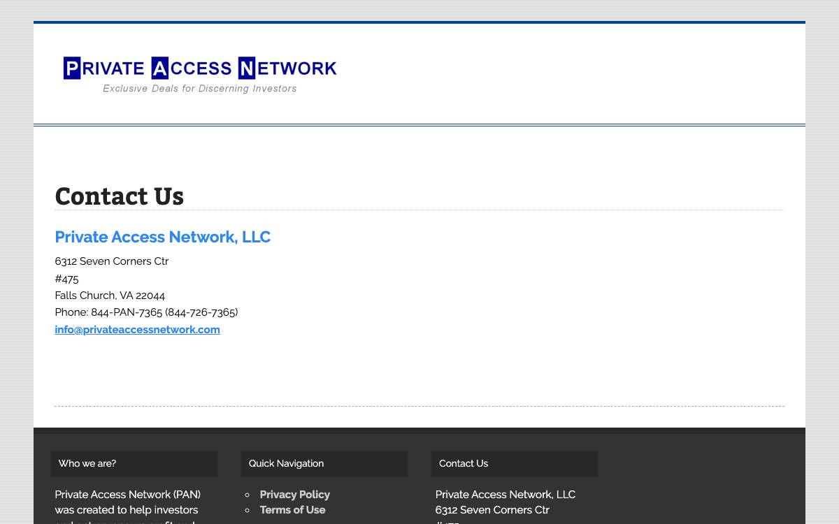 Private Access Network website preview