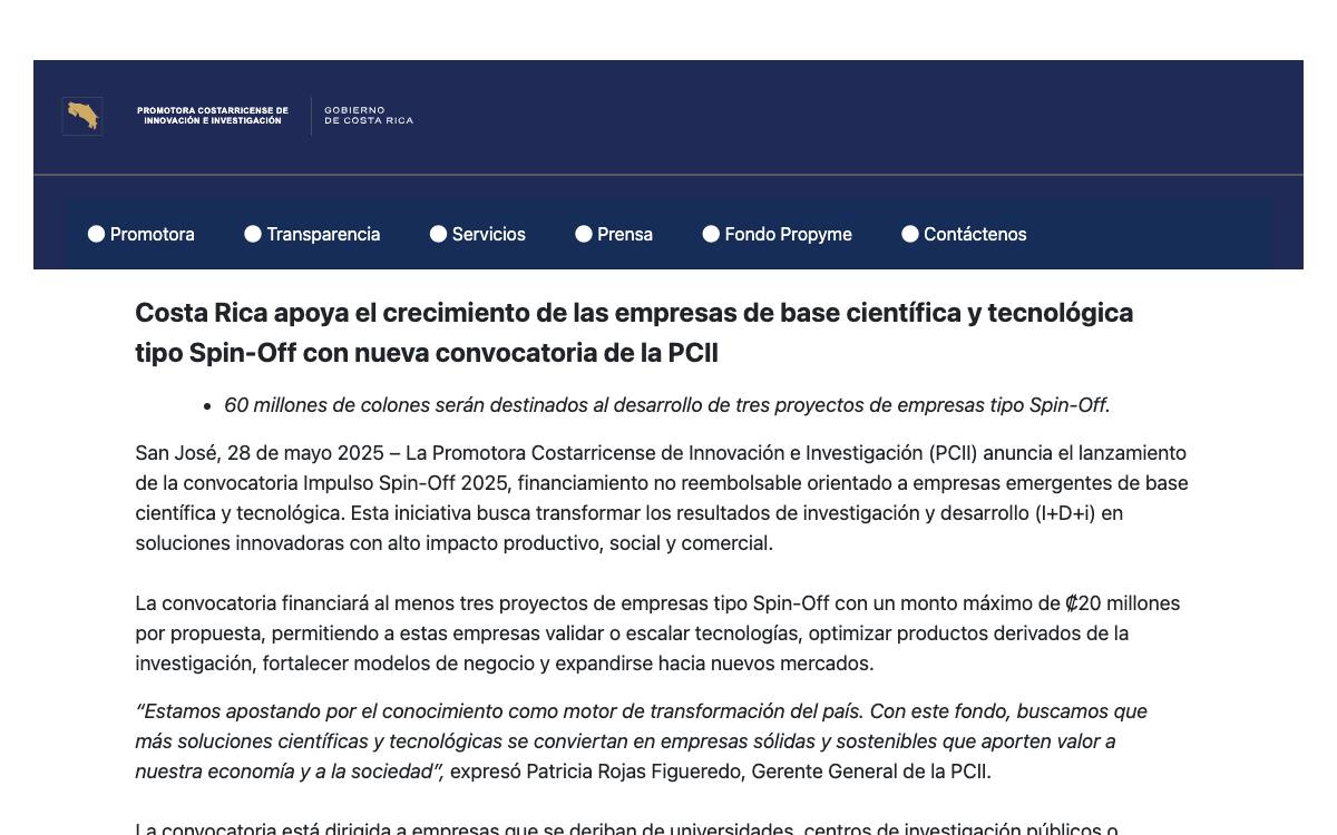 Promotora Costarricense de Innovación e Investigación website preview