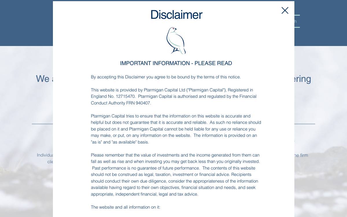 Ptarmigan Capital website preview