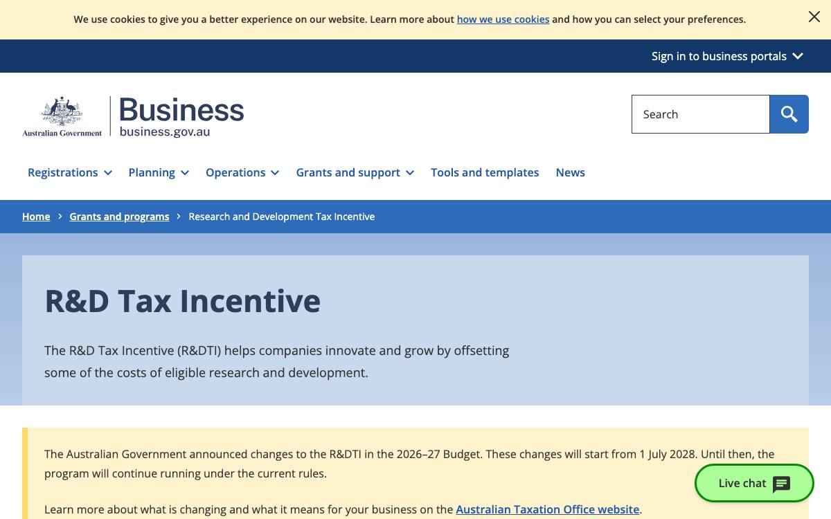 R&D Tax Incentive website preview