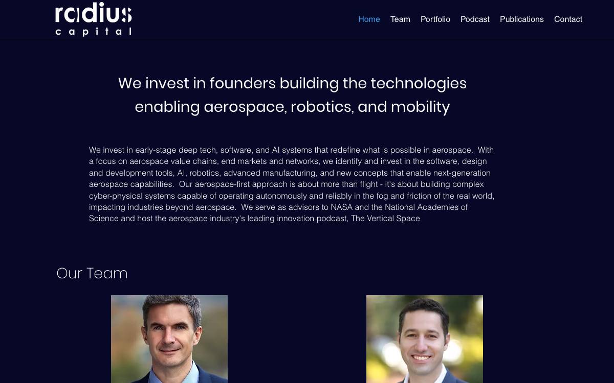 Radius Capital Ventures website preview