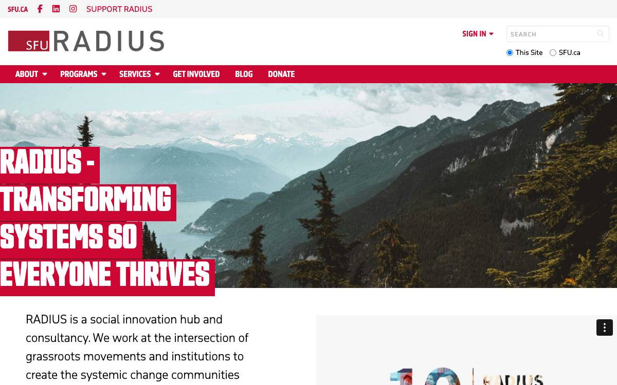 RADIUS SFU website preview