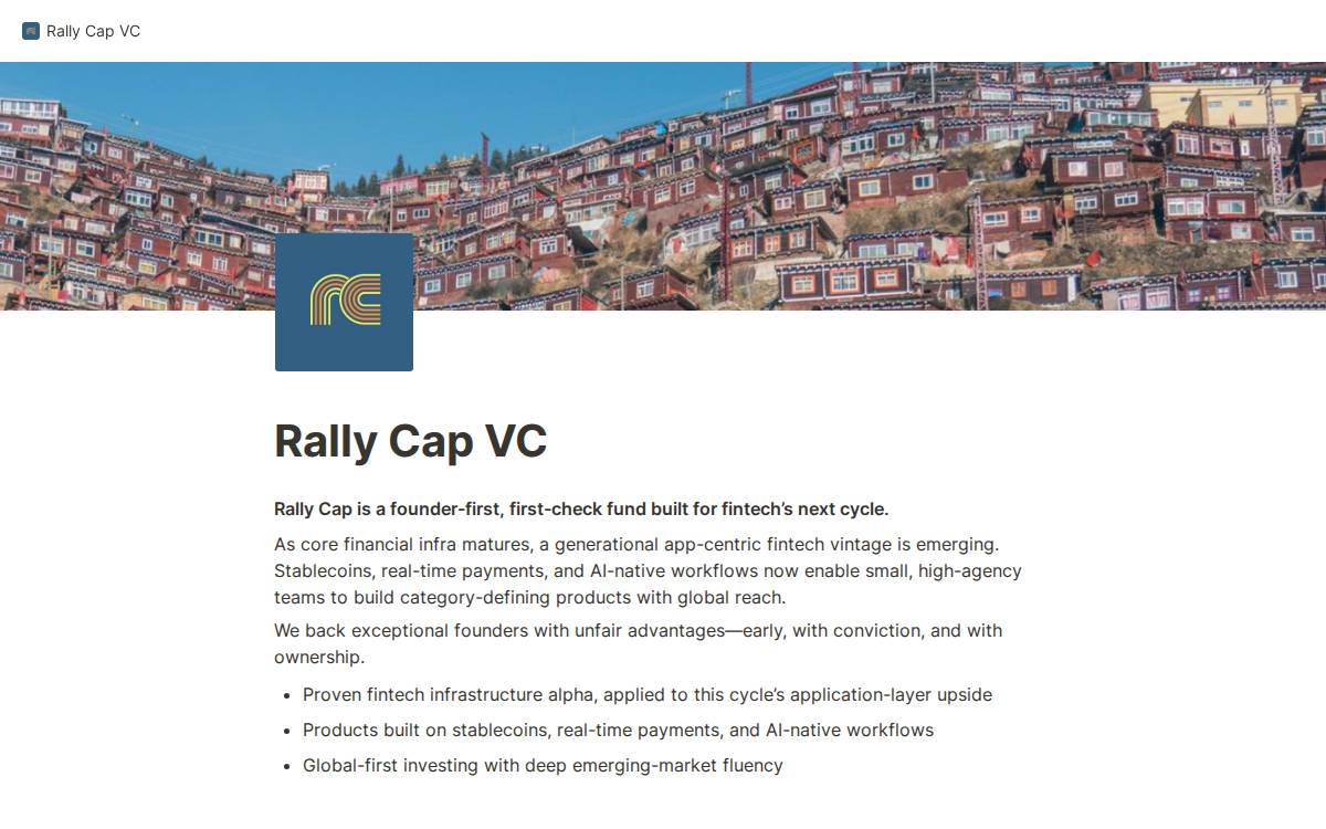 Rally Cap Ventures website preview