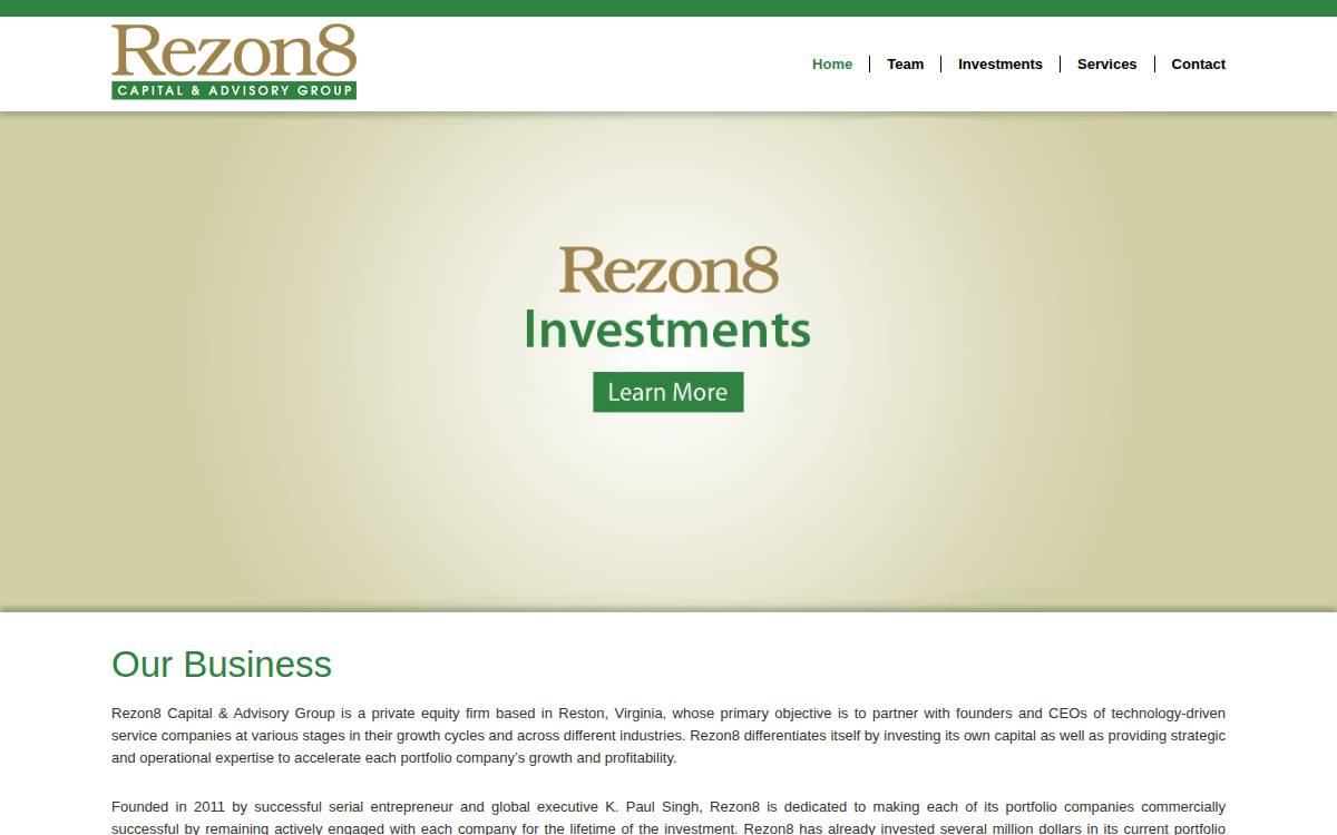 Rezon8 Capital website preview