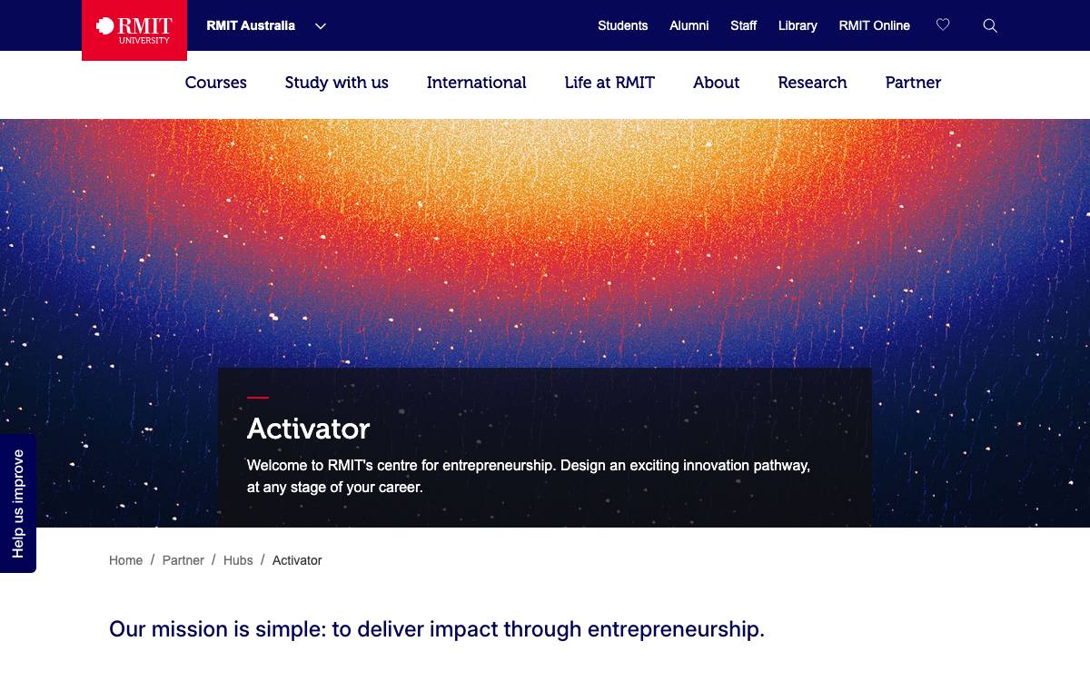 RMIT Activator website preview