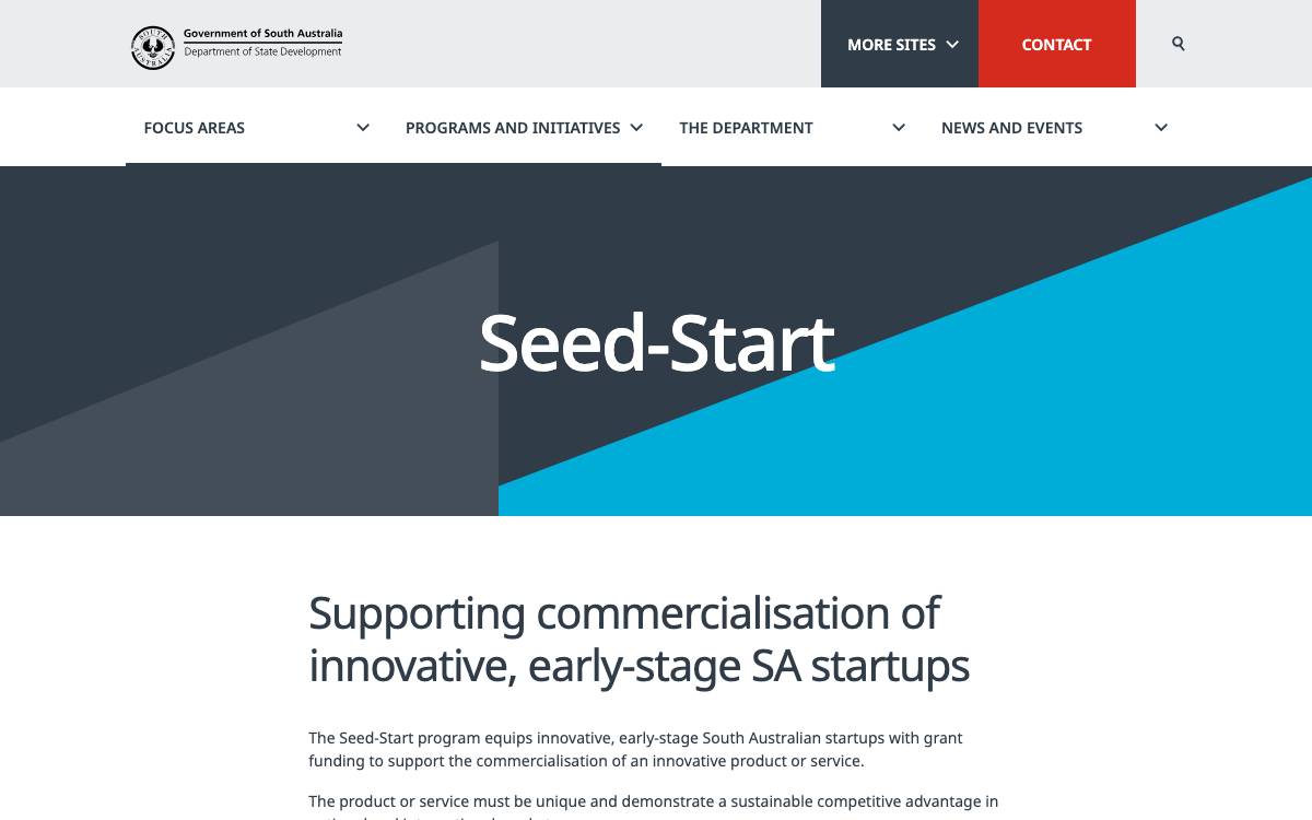 SA Seed-Start Program website preview