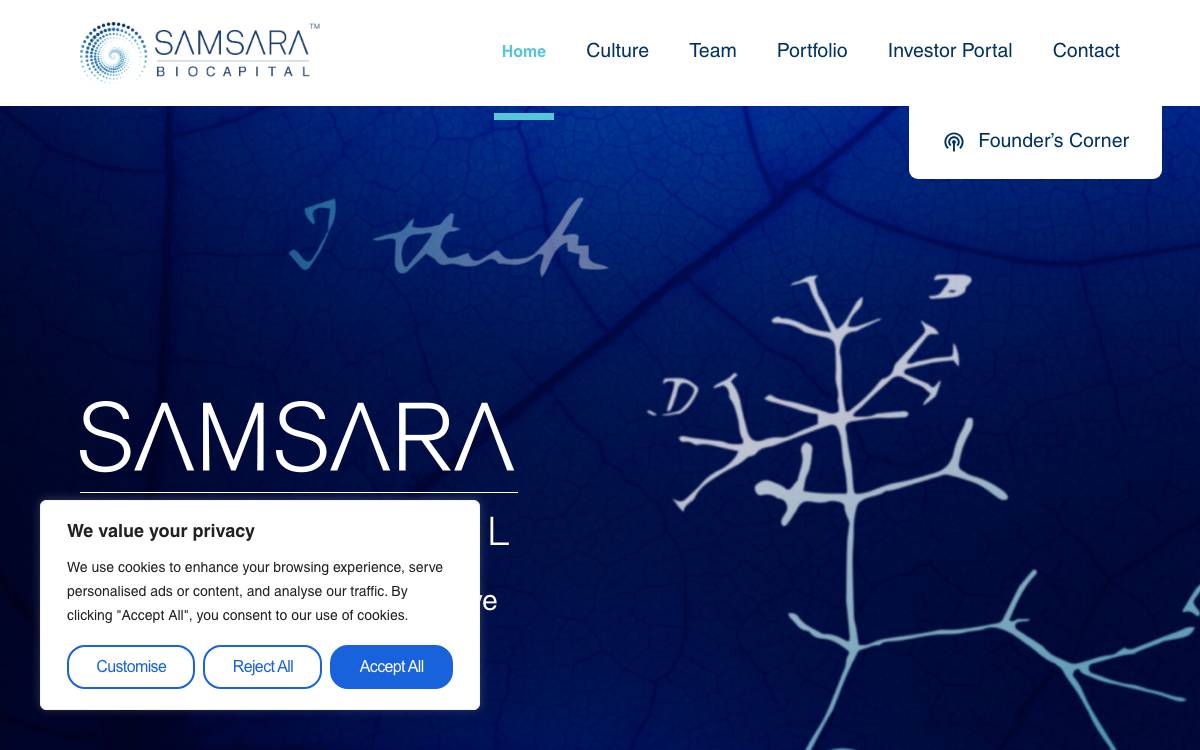 Samsara BioCapital website preview