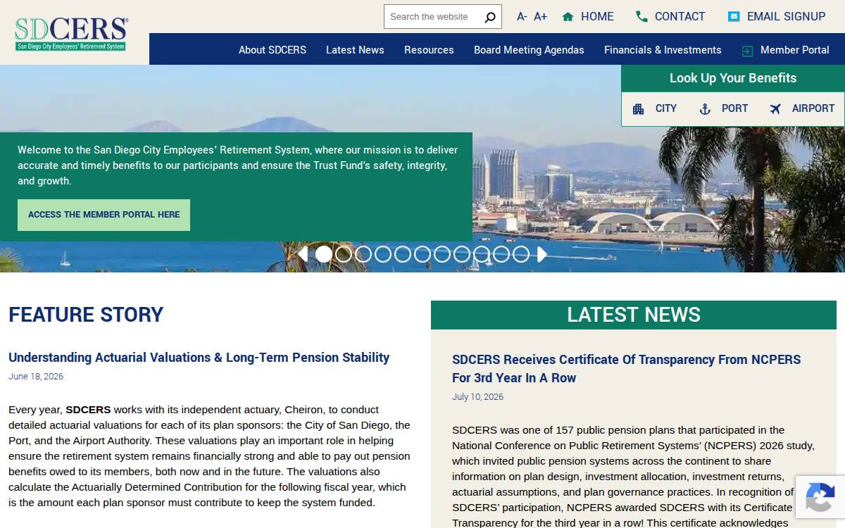 San Diego City Employees' Retirement System website preview