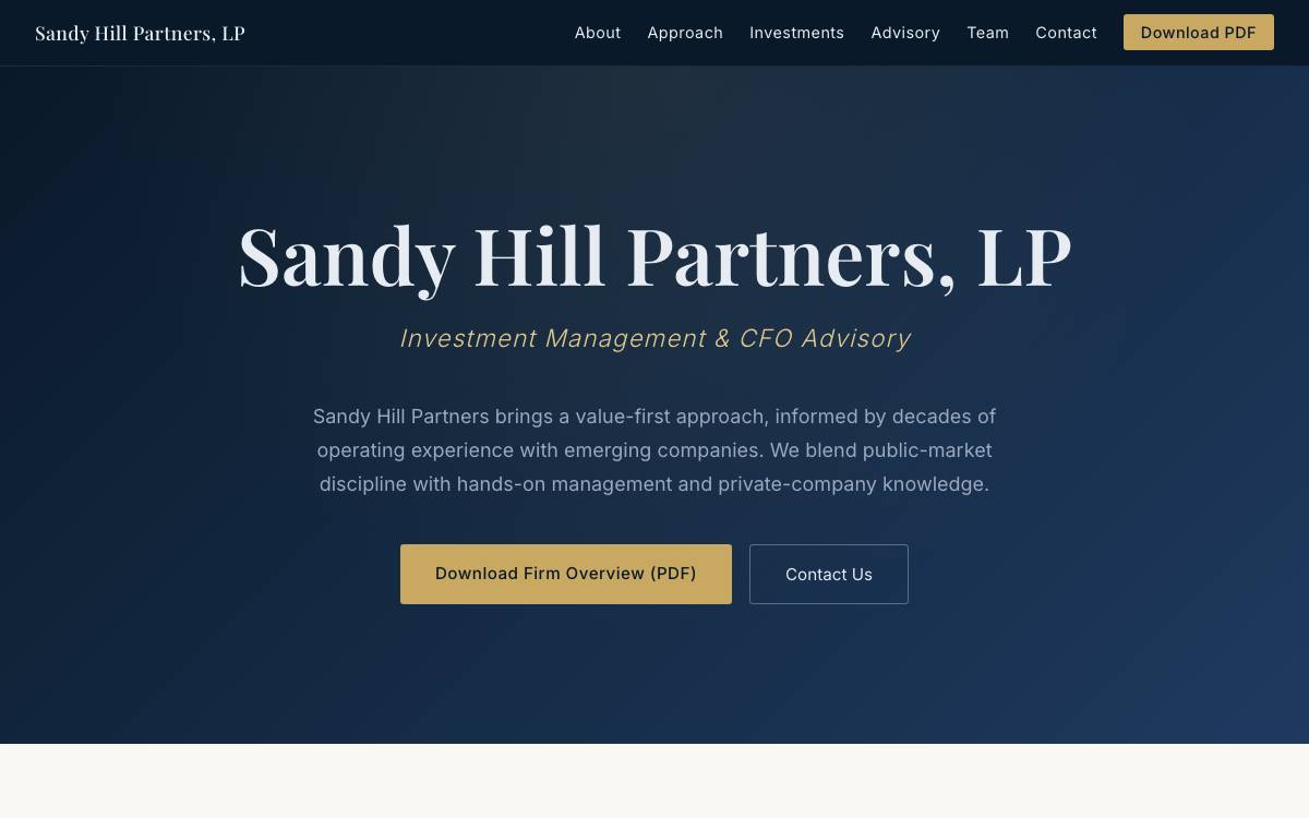 Sandy Hill Ventures website preview