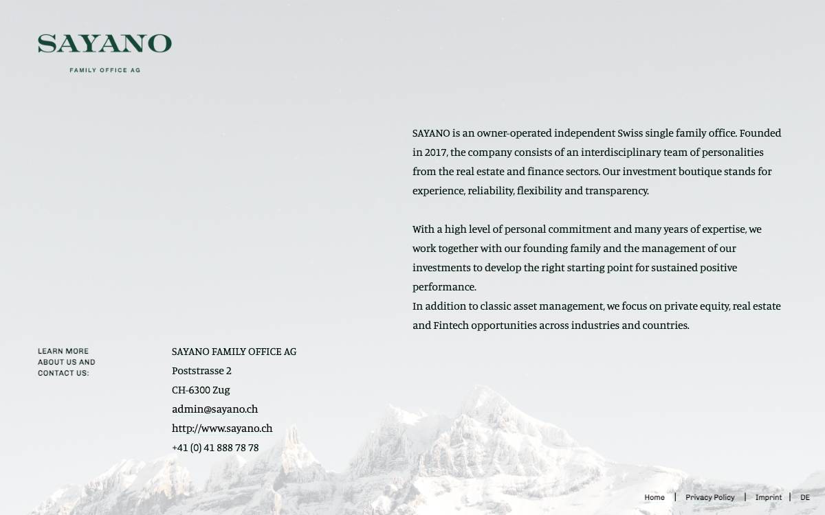SAYANO Family Office AG website preview