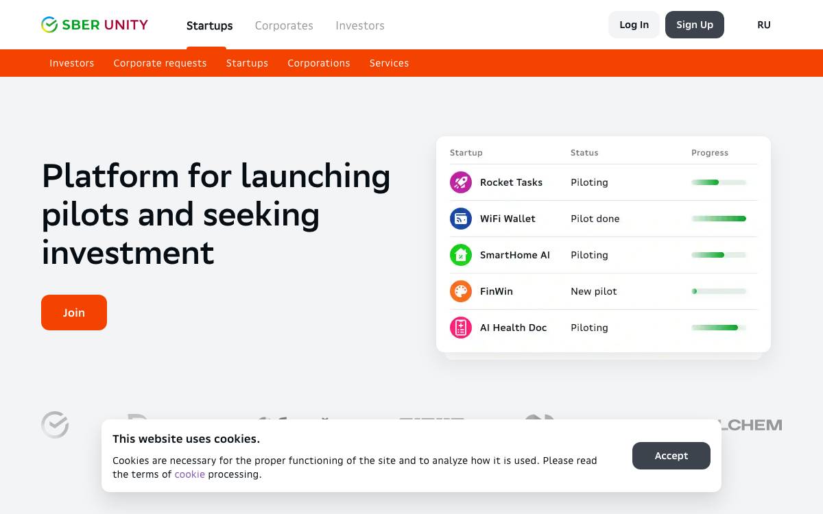 Sber Investments / Sber startup investing website preview