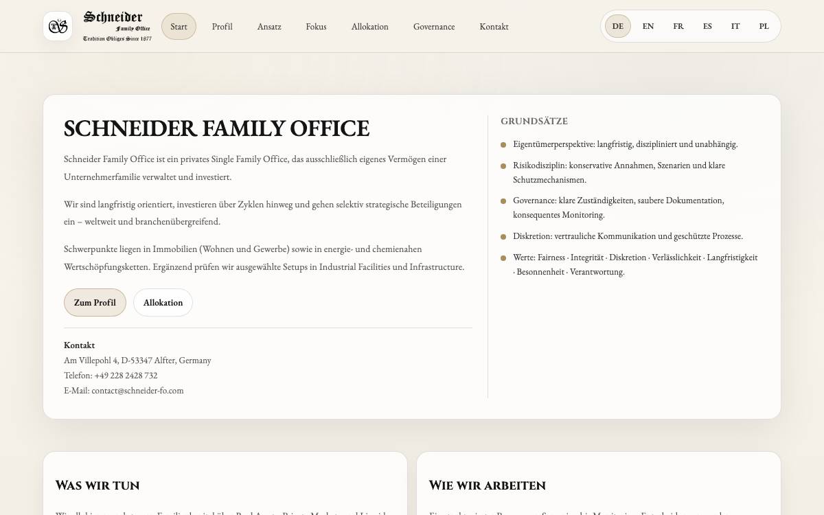 Schneider Family Office website preview