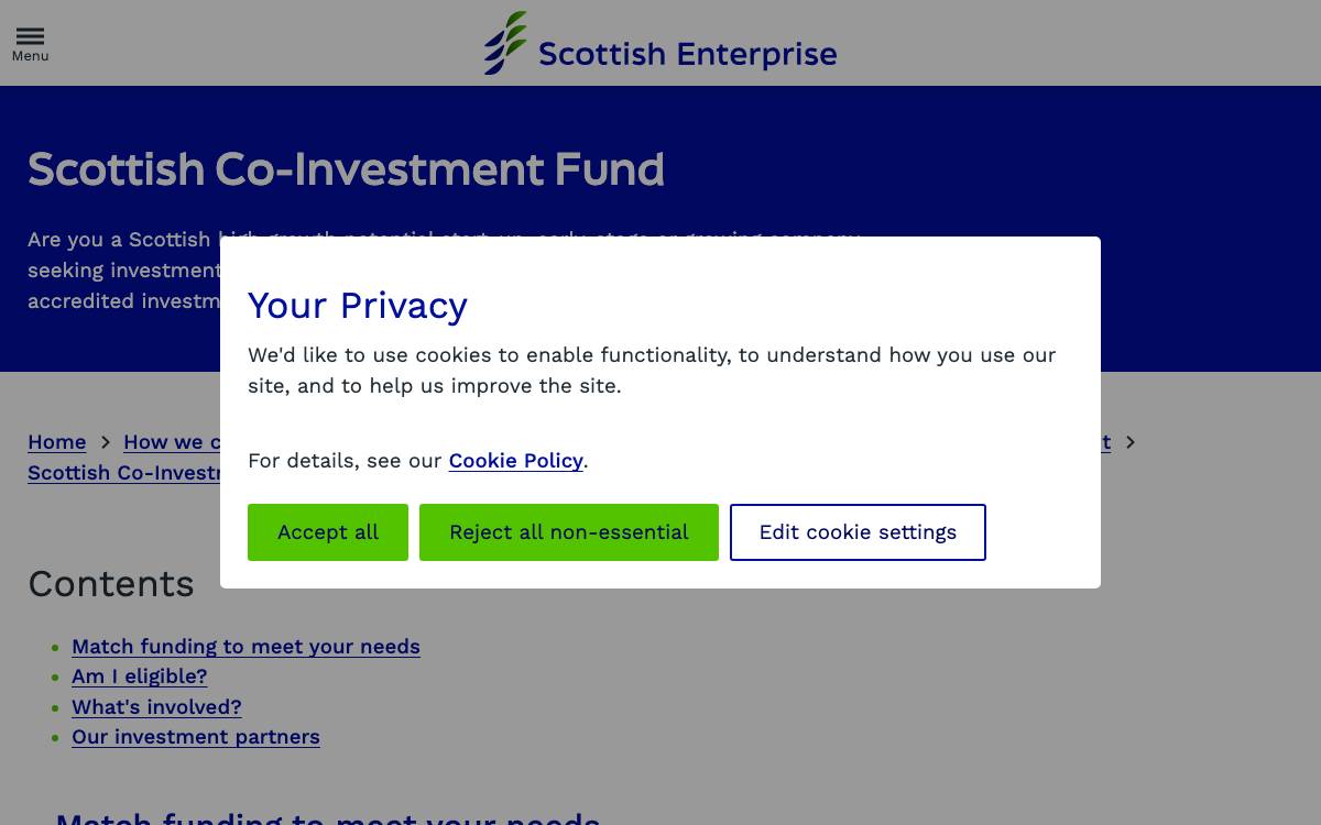 Scottish Co-Investment Fund website preview