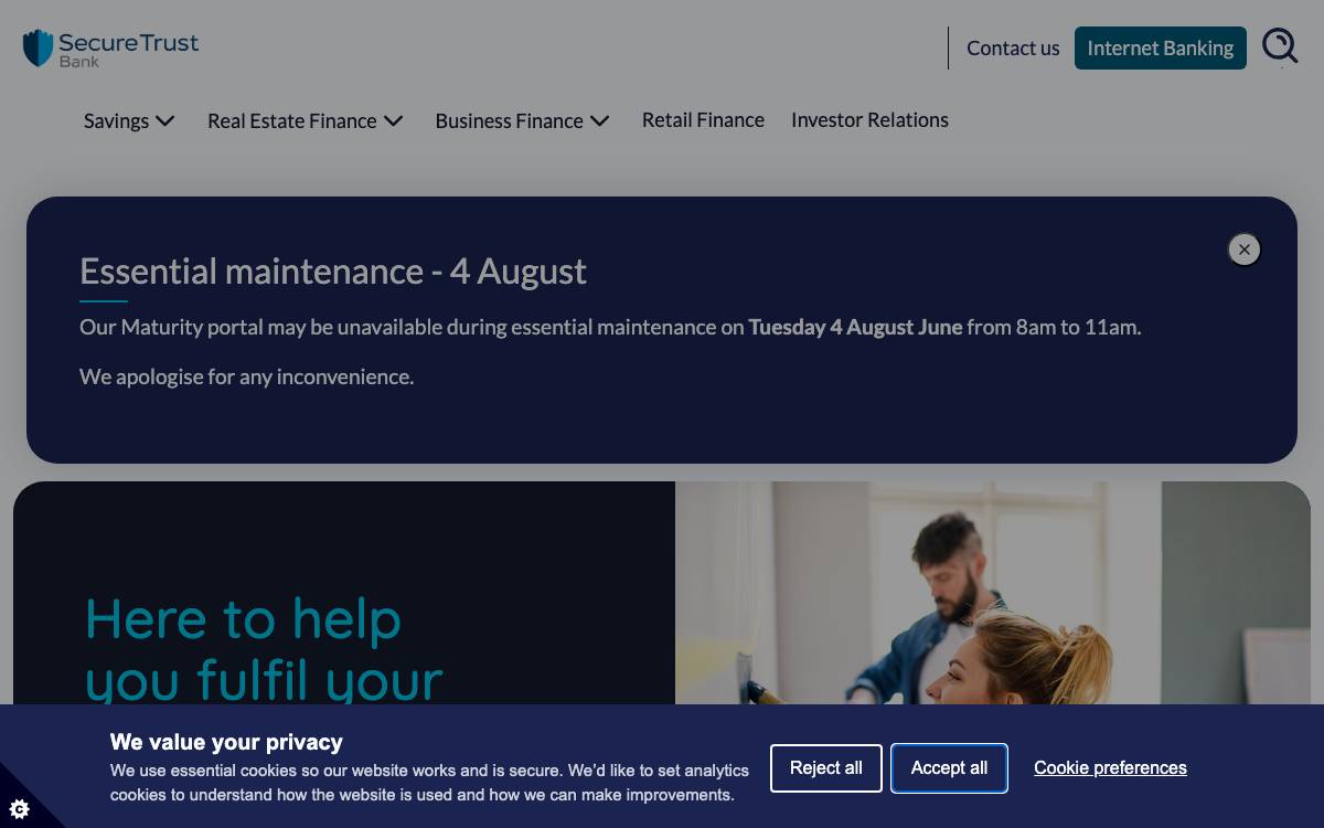 Secure Trust Bank website preview