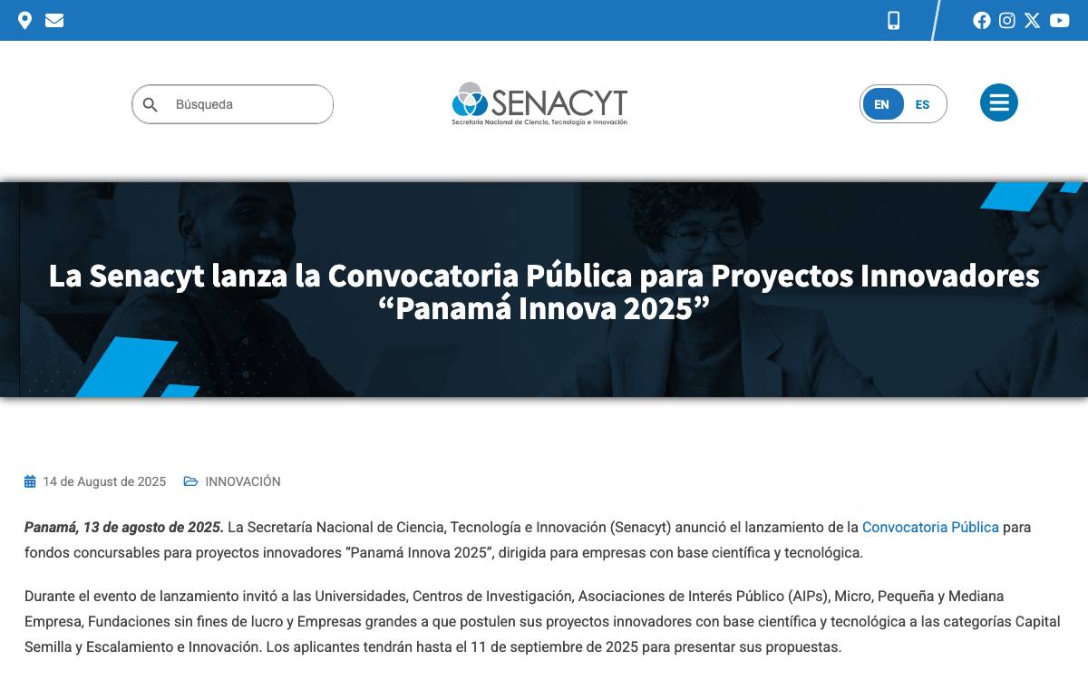 SENACYT website preview