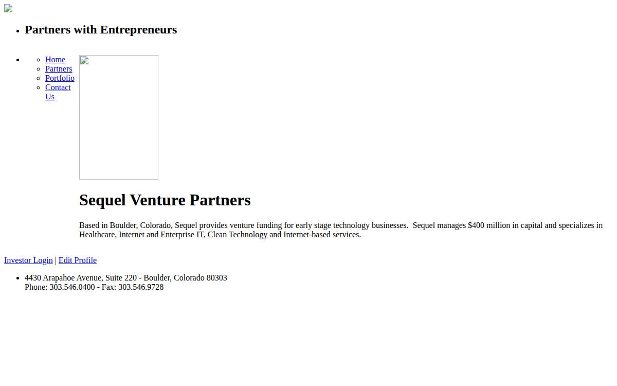 Sequel Venture Partners website preview