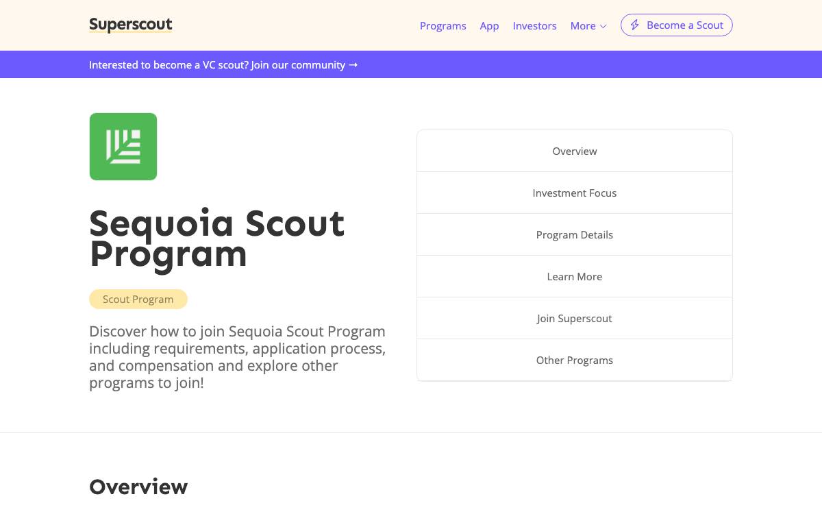 Sequoia Capital’s Scout program website preview