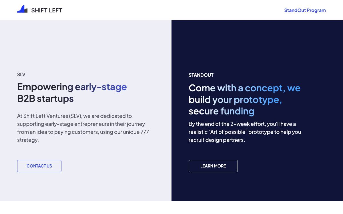Shift Left Ventures website preview