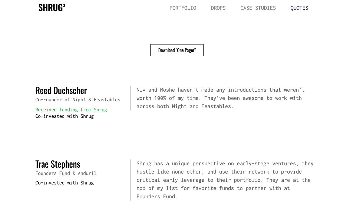 Shrug Capital website preview