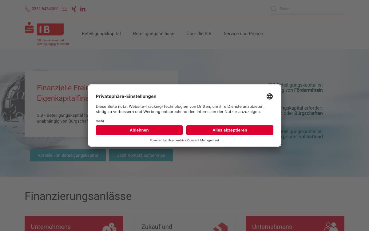 SIB Innovations- und Beteiligungsgesellschaft website preview