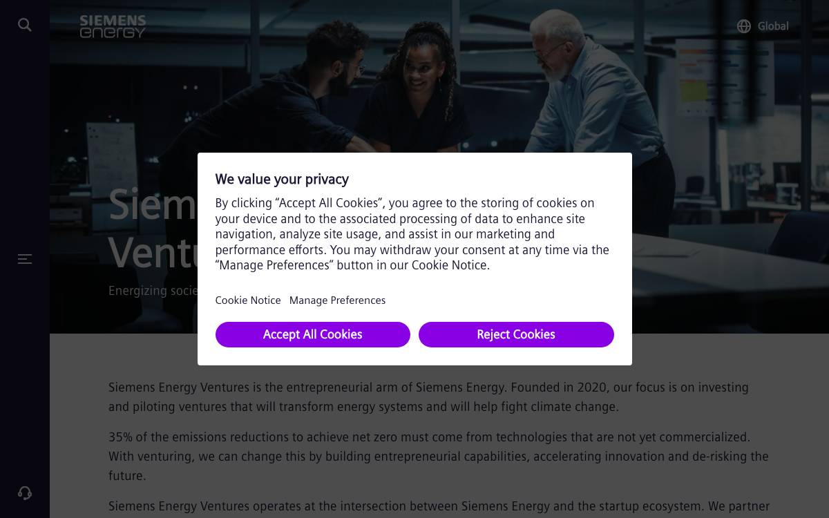 Siemens Energy Ventures website preview