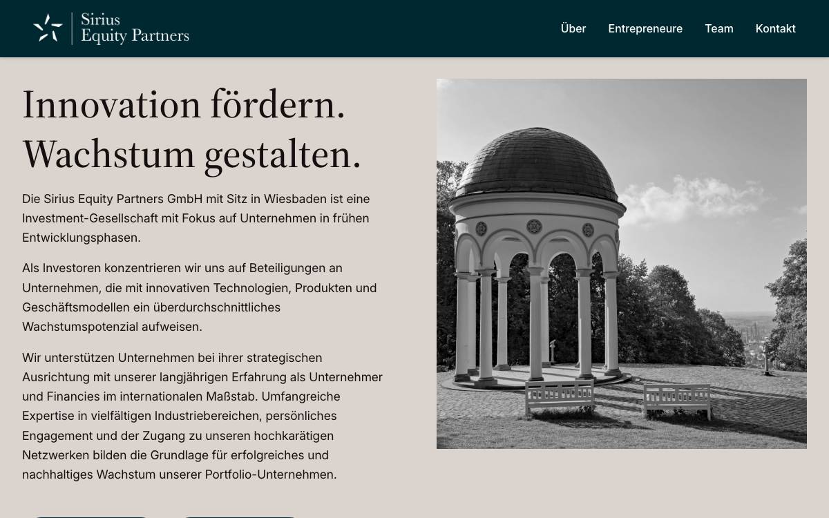 Sirius Venture Partners GmbH website preview