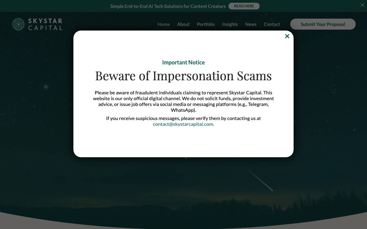 Skystar Capital website preview