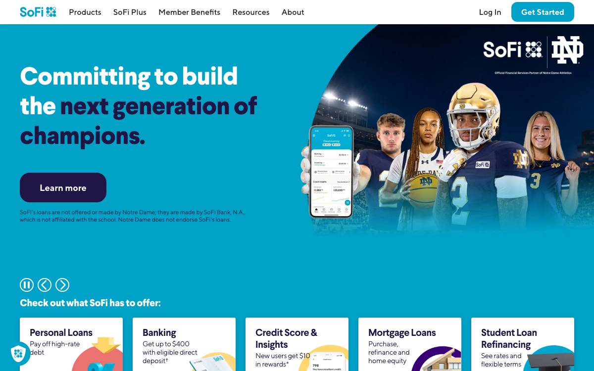 SoFi website preview